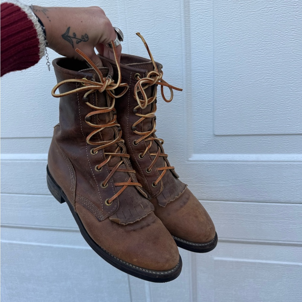 Vintage Justin Lade Up Roper Boots Sz 7